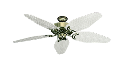 Dixie Belle Bright Brass with 52" Outdoor Weave Pure White Blades