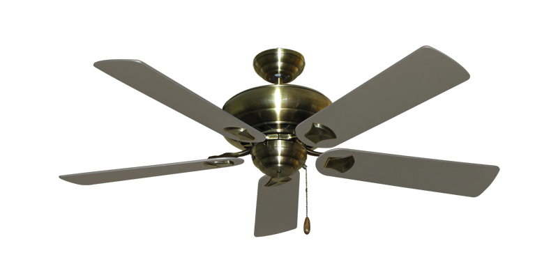 Tiara Ceiling Fan In Antique Brass With 52 Satin Steel Painted